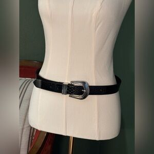 Black snake skin belt with silver buckle